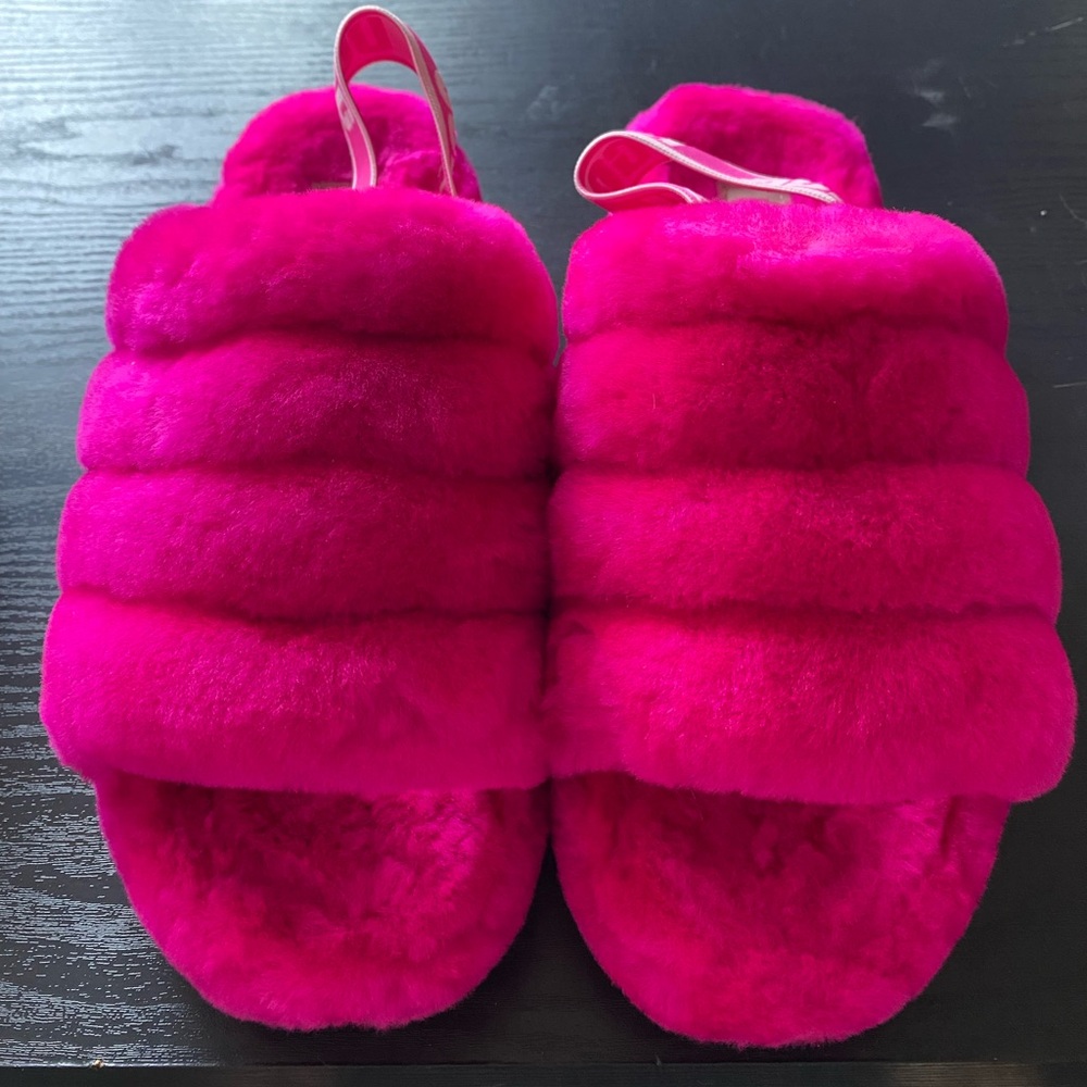 UGG Pink Fuzzy Slides/Slippers